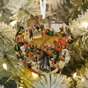 Christ Bearing the Cross Vintage Art Christmas Metal Ornament