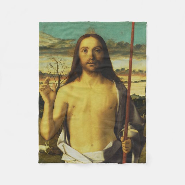 Christ Blessing by Giovanni Bellini   Fleece Blanket (Front)