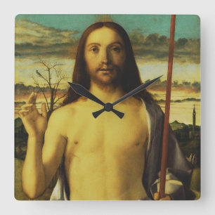 Christ Blessing by Giovanni Bellini   Square Wall Clock
