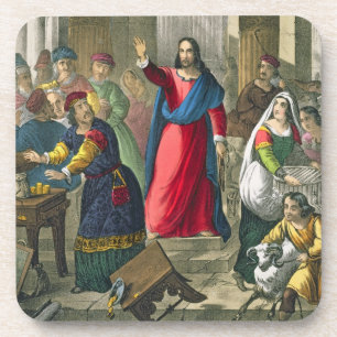 Christ Cleanses the Temple, from a bible printed b Coaster