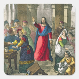 Christ Cleanses the Temple, from a bible printed b Square Sticker