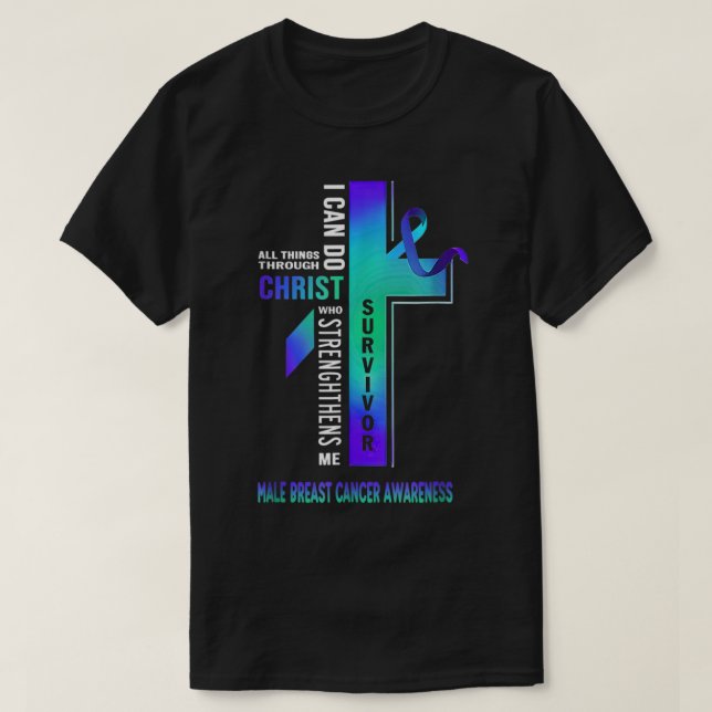 Christ Crossing Male Breast Cancer Awareness  T-Shirt (Design Front)