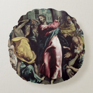 Christ Driving the Traders from the Temple Round Pillow