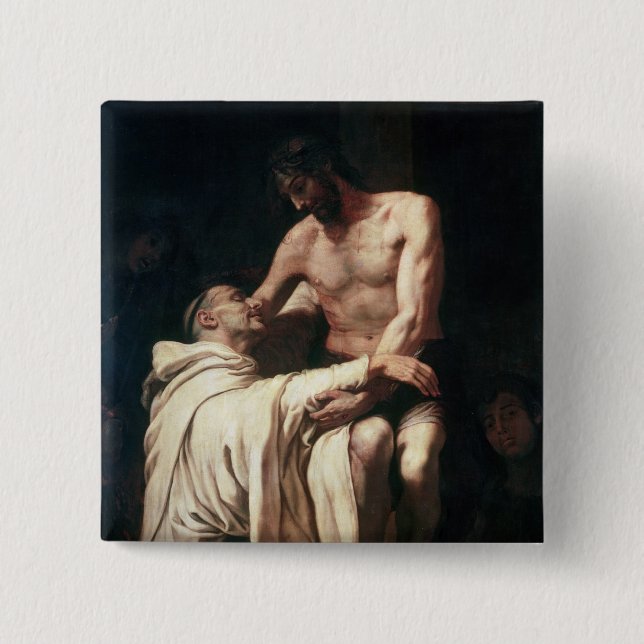 Christ Embracing St. Bernard 2 Inch Square Button (Front)