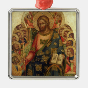 Christ Enthroned with Saints and Angels Handing th Metal Ornament