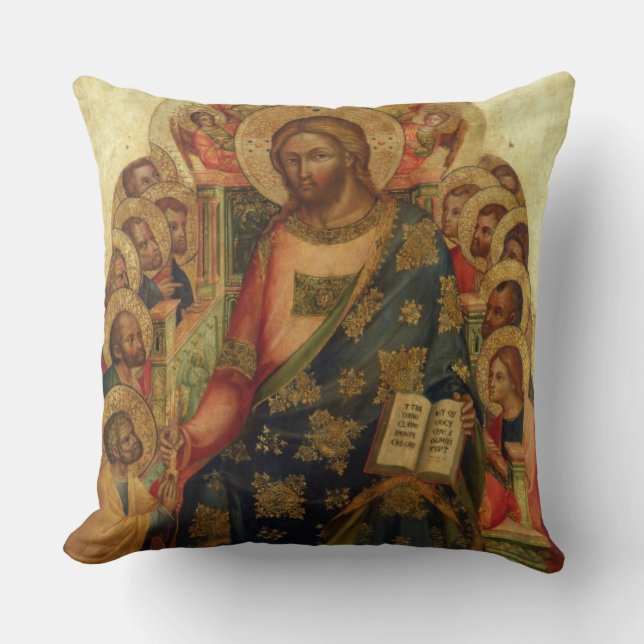 Christ Enthroned with Saints and Angels Handing th Throw Pillow (Front)