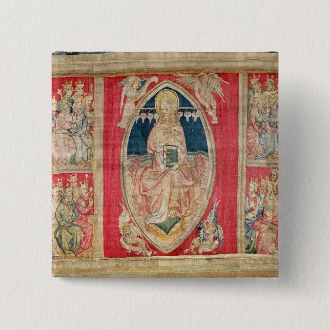 Christ enthroned with the apocalyptic beasts 2 inch square button (Front)