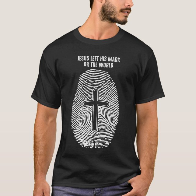 Christ Fingerprint Christian Jesus left his Mark T-Shirt (Front)