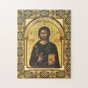 Christ Holding the Gospels Latticework Gold Frame  Jigsaw Puzzle