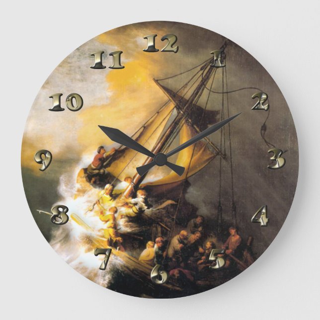 Christ in the Storm on Sea of Galilee- Rembrandt Large Clock (Front)