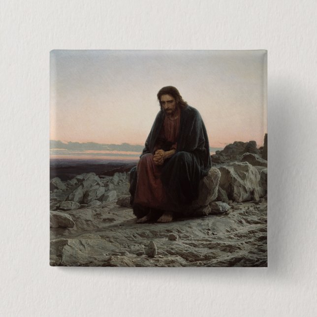 Christ in the Wilderness (by Ivan Kramskoi) 2 Inch Square Button (Front)