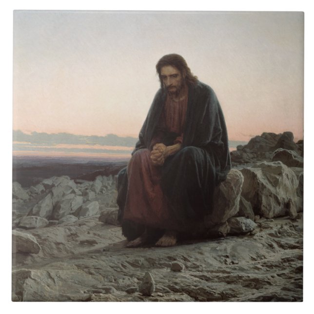 Christ in the Wilderness (by Ivan Kramskoi) Tile (Front)