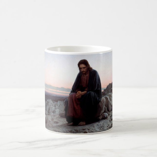 Christ in the Wilderness, Ivan Kramskoi Coffee Mug (Center)