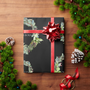 Christ is Born Black Christmas Wrapping Paper