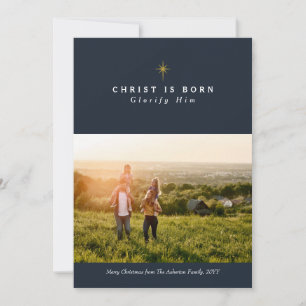 Christ is born religious Christmas photo card