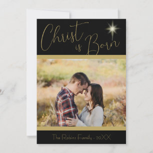 Christ is Born Scripture Black Gold Christmas Star Holiday Card