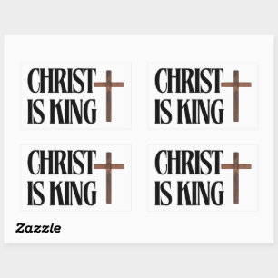 Christ is King   Black Text and Brown Wood Cross  Sticker