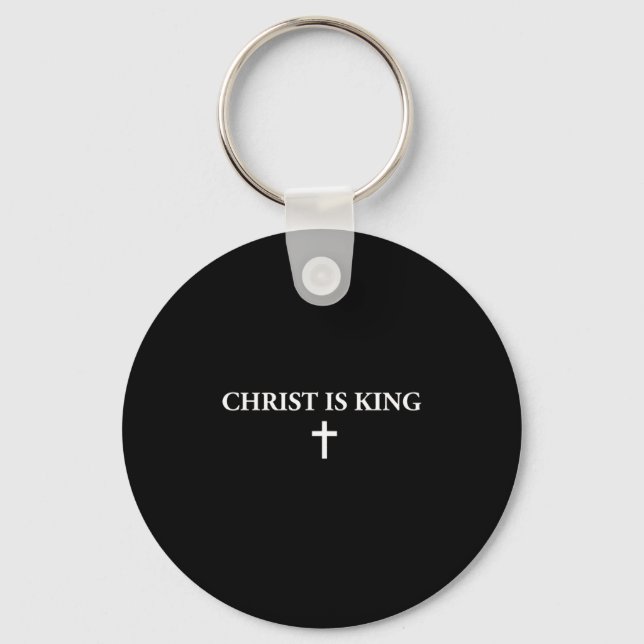 Christ Is King Christian Cross Religious Jesus Men Keychain (Front)