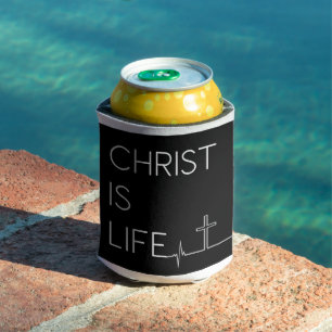 Christ Is Life Heartbeat Line and Cross Can Cooler