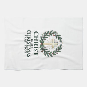 Christ Is My Christmas Tradition Vintage Cross Des Kitchen Towel