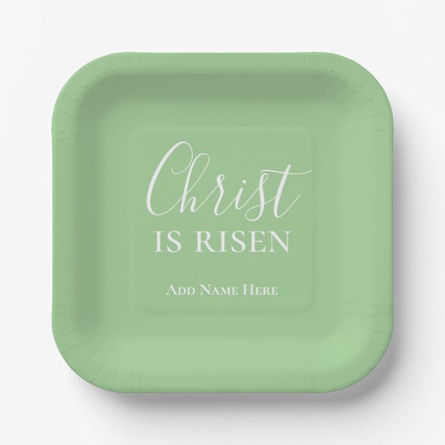 Christ is Risen Custom Green Christian Easter  Paper Plate (Front)