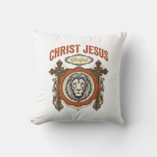 Christ Jesus Vintage Lion Faith Throw Pillow