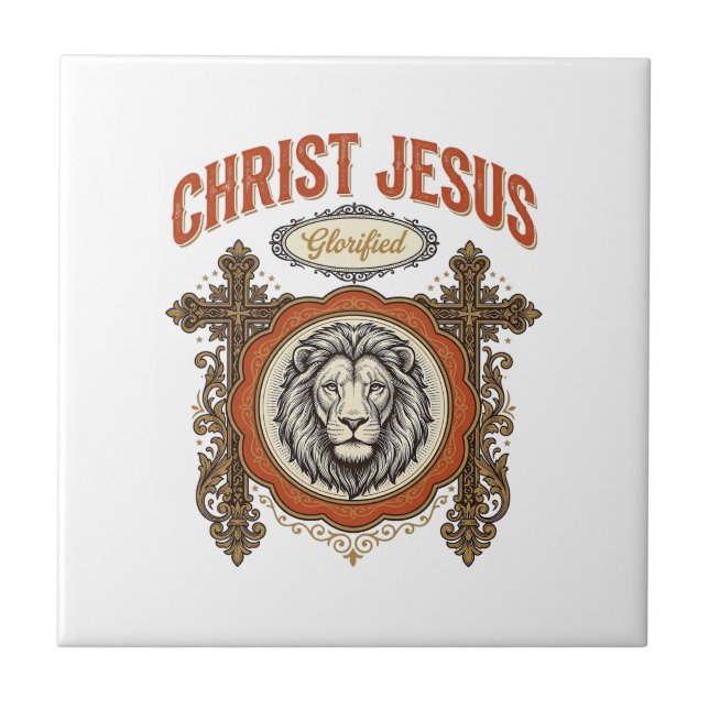 Christ Jesus Vintage Lion Faith Tile (Front)
