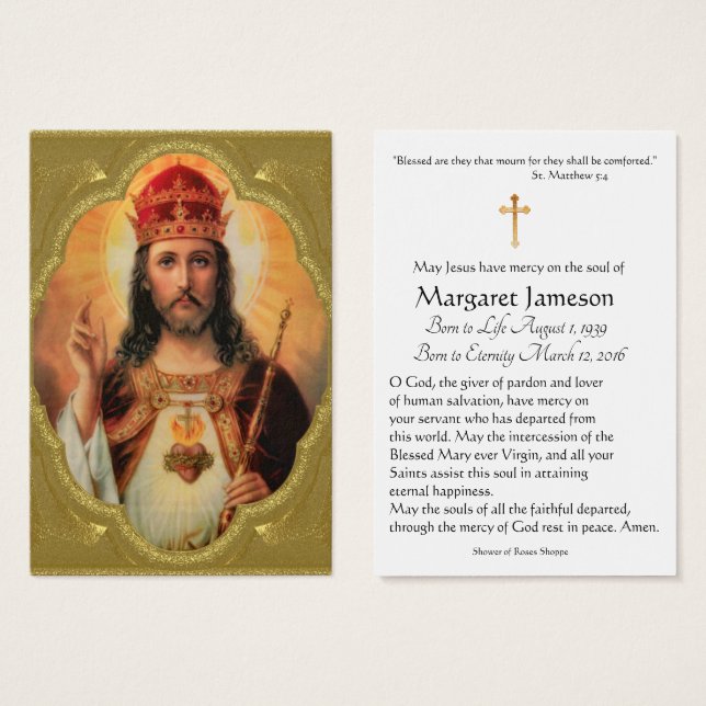 Christ King Catholic Funeral Memorial Holy Card (Front & Back)