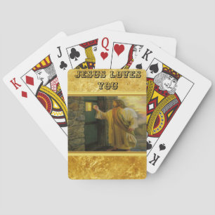 Christ Knocking on a Weathered Wooden Door Gold  Playing Cards