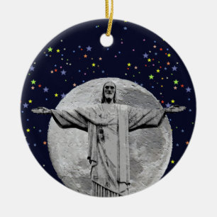 Christ, moon and stars ceramic ornament