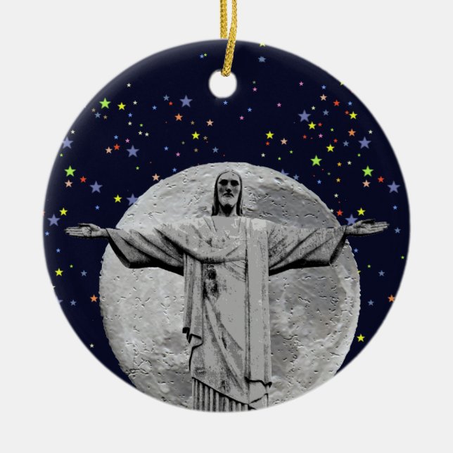 Christ, moon and stars ceramic ornament (Front)