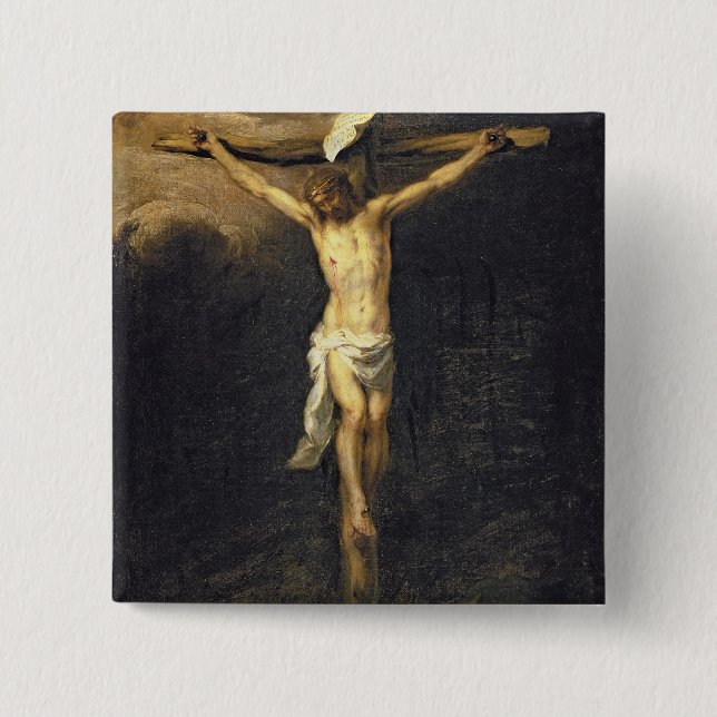 Christ on the Cross, 1672 2 Inch Square Button (Front)