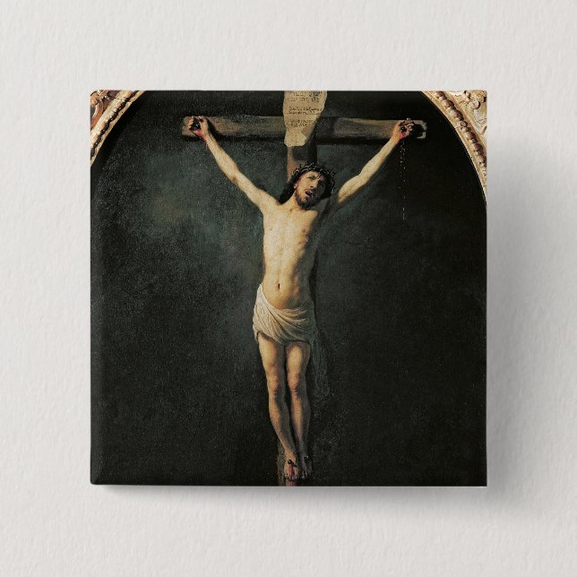 Christ on the Cross 2 Inch Square Button (Front)