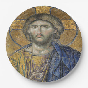 Christ Pantocrator Mosaic Iconic Religious Roman A Paper Plate