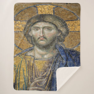 Christ Pantocrator Mosaic Iconic Religious Roman A Sherpa Blanket