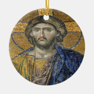 Christ Pantocrator Mosiac Iconic Religious Roman A Ceramic Ornament