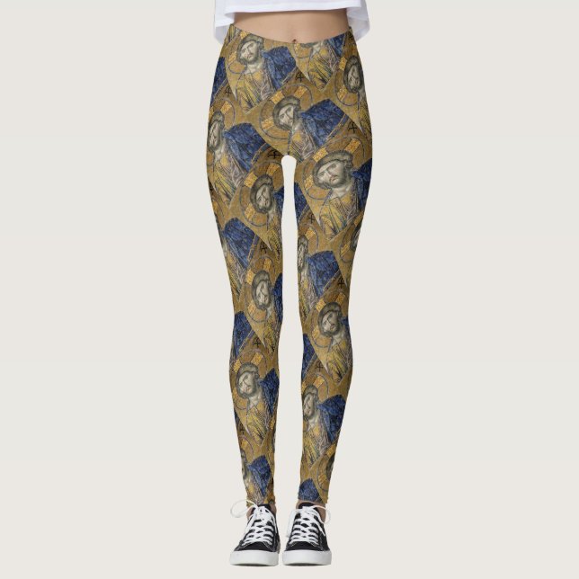 Christ Pantocrator Mosiac Iconic Religious Roman A Leggings (Front)