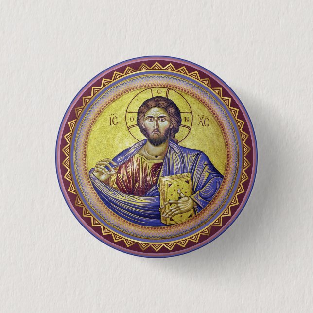 Christ Pantocrator Orthodox Icon 1 Inch Round Button (Front)