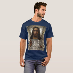 Christ Pantocrator Silver Oklad Riza Russian Icon  T-Shirt