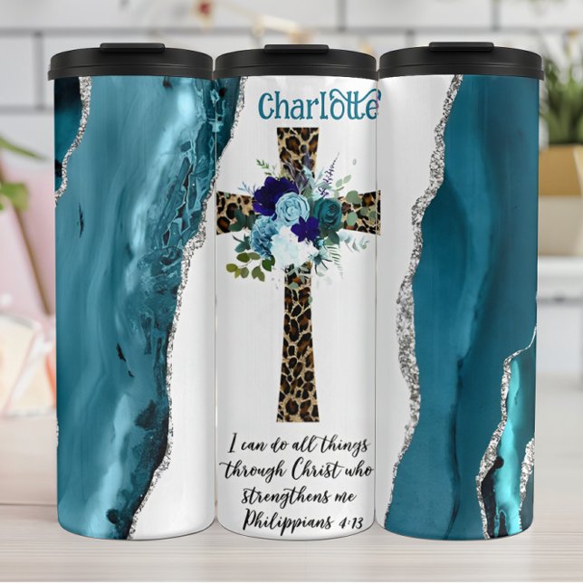 Christ Strengthens: Leopard Cross Thermal Tumbler (Creator Uploaded)