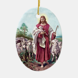 Christ The Good Shepherd Bernard Plockhorst 1878 Ceramic Ornament