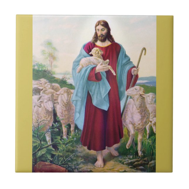 Christ The Good Shepherd Bernard Plockhorst 1878 Tile (Front)