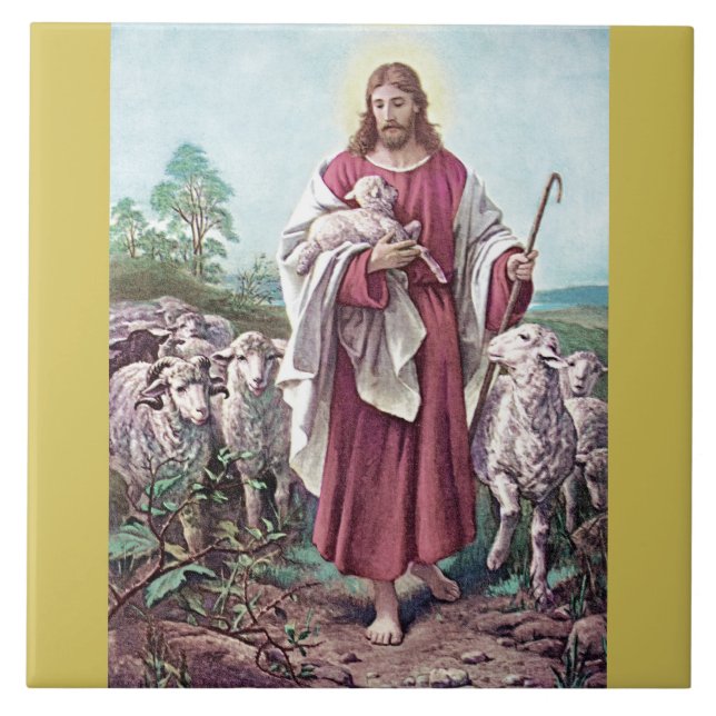 Christ The Good Shepherd Bernard Plockhorst 1878 Tile (Front)