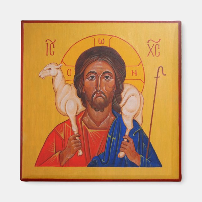 Christ the Good Shepherd Orthodox Icon magnet (Front)