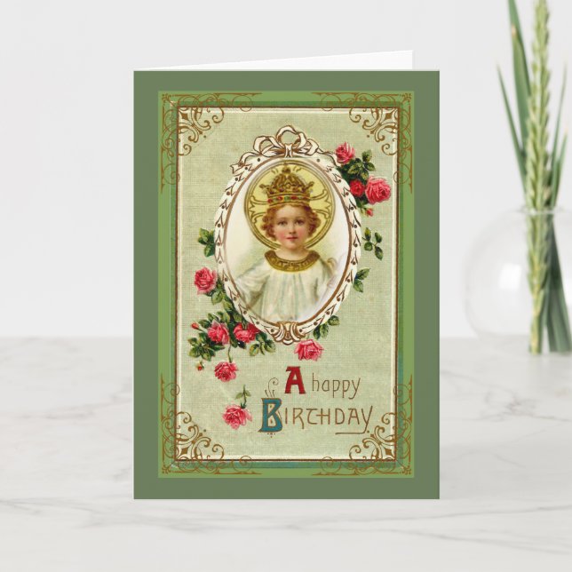 Christ the King Birthday Child Jesus Roses Card (Front)