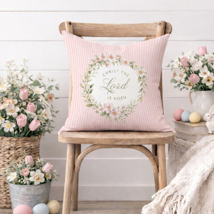 Christ the Lord is Risen Spring Wreath Throw Pillow