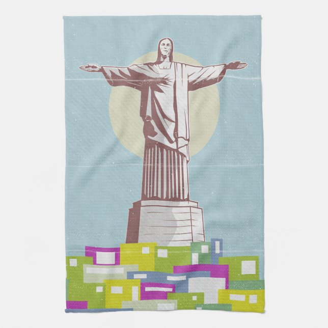 Christ the Redeemer Travel poster Favela  Kitchen Towel (Vertical)