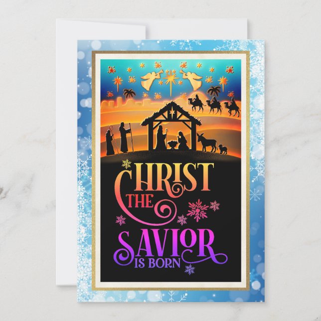 "Christ The Savior Is Born" Nativity Christmas Holiday Card (Front)
