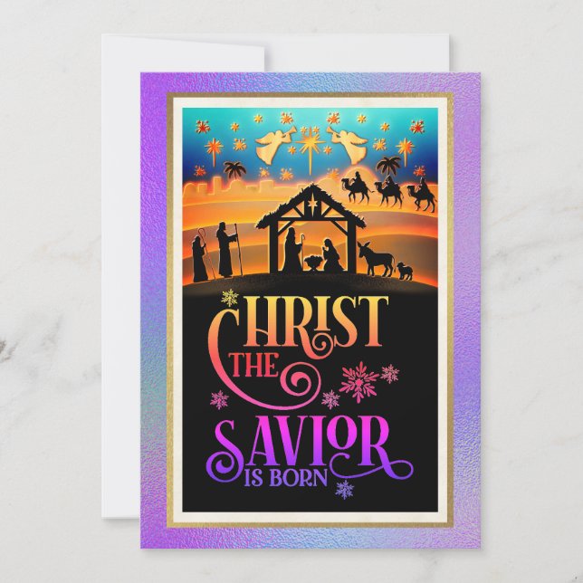 "Christ The Savior Is Born" Nativity Christmas Holiday Card (Front)