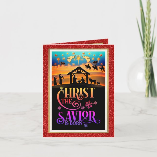 "Christ The Savior Is Born" Nativity Christmas Holiday Card (Front)
